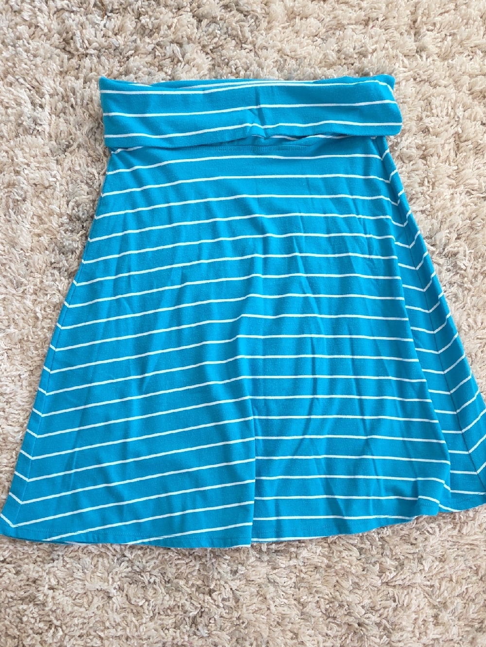 Old Navy Turquoise & White Striped Skater Skirt